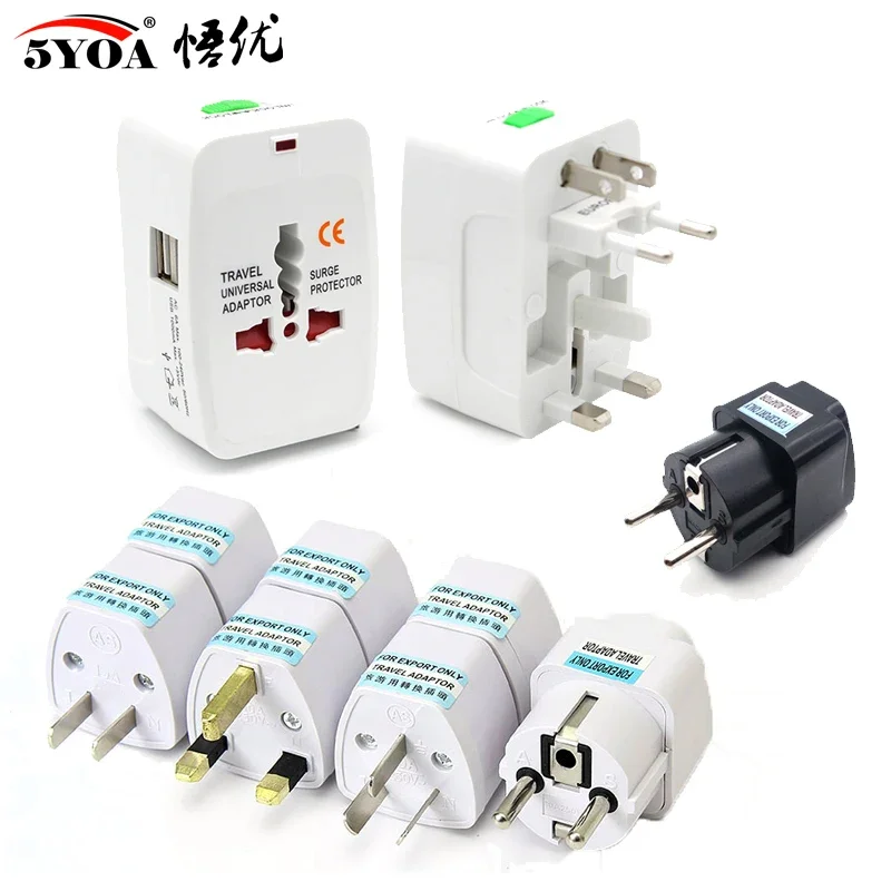 5YOA Power Socket Charging Port Universal Worldwide Travel Wall Charger AC Power AU UK US EU Plug Adapter Adaptor Option 2 USB