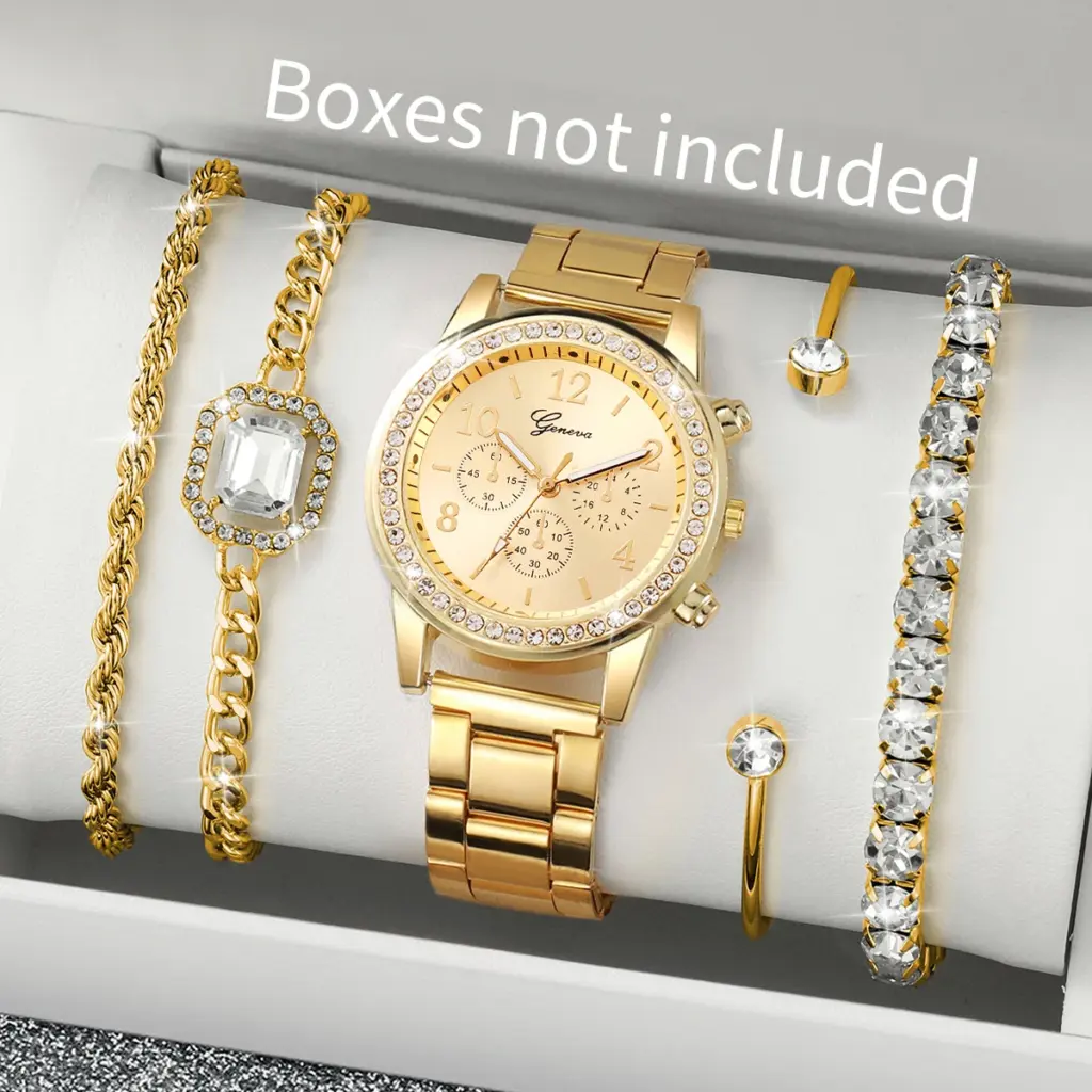 5PCS Luxury Diamond Women Watches Bracelet Set Ladies Arabic Dial Quartz Wristwatches Reloj Mujer (Without Box)