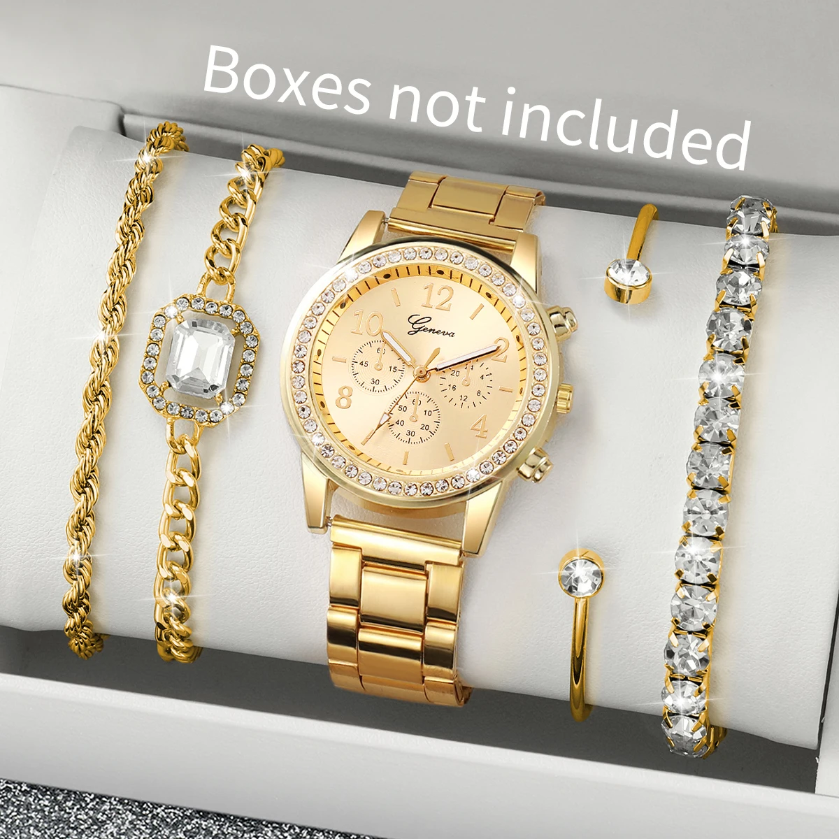 5PCS Luxury Diamond Women Watches Bracelet Set Ladies Arabic Dial Quartz Wristwatches Reloj Mujer (Without Box)