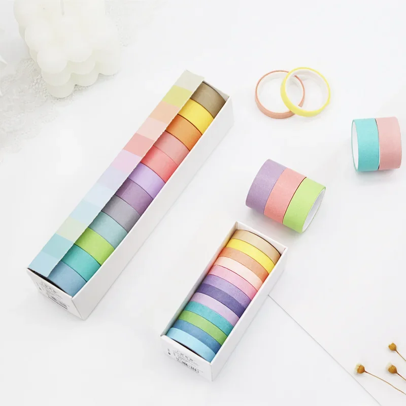 6/12Pcs/box Rainbow Macaron Solid Color Masking Washi Sticky Paper Tape Adhesive Printing DIY Scrapbooking Deco Washi Tape