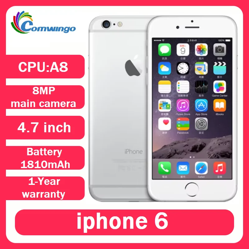 Used Apple iPhone 6 Mobile Cell Phone Unlocked Original Screen 8MP IOS 16/64/128GB ROM Fingerprint identification Touch ID