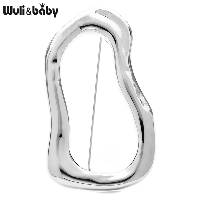 Wuli&baby Stainless Steel Big Circle Brooches Pins For Women Men 2-color All-match Geometric Brooch Gifts