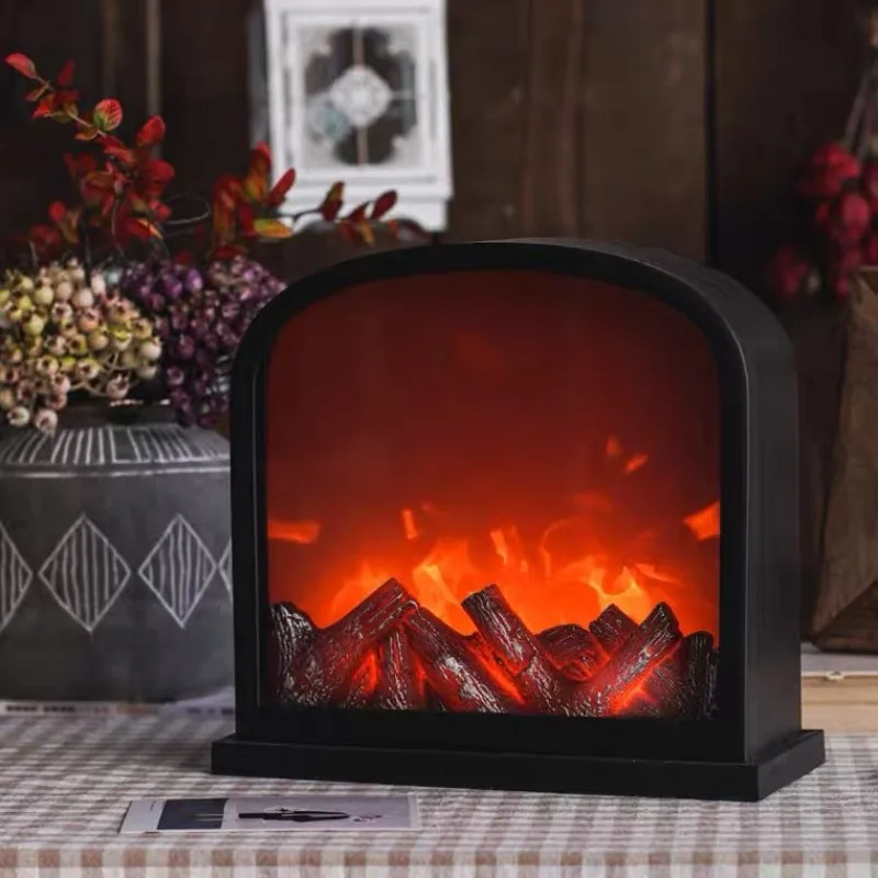 American Fireplace Night Light LED Flame Light Fireplace, Living Room Tabletop Hanging Ornaments Christmas Fireplace Flame Light