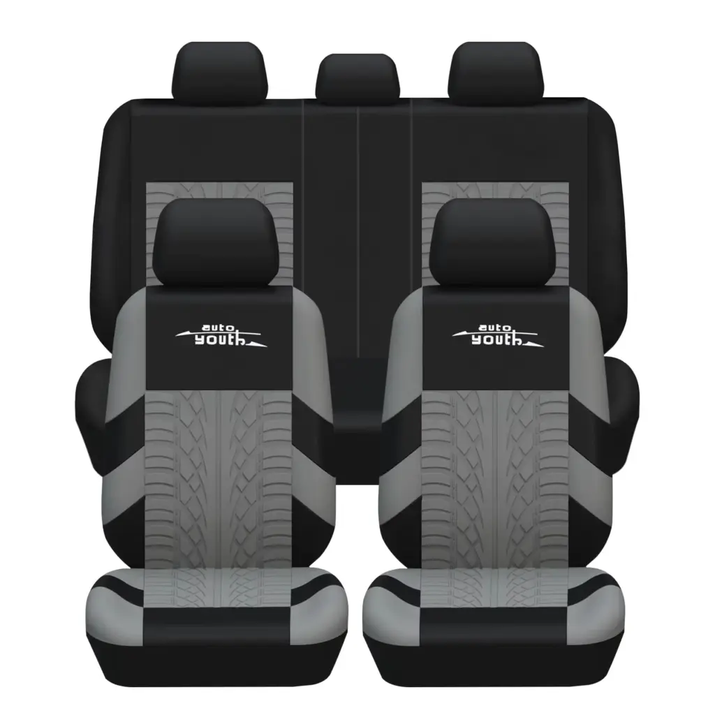 AUTOYOUTH Brand Embroidery Car Seat Covers Full Set Universal Fit Most Cars Covers with Tire Track Detail Styling