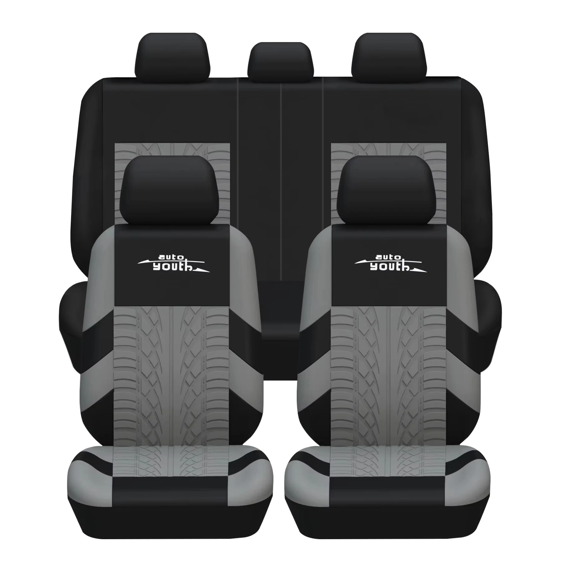 AUTOYOUTH Brand Embroidery Car Seat Covers Full Set Universal Fit Most Cars Covers with Tire Track Detail Styling