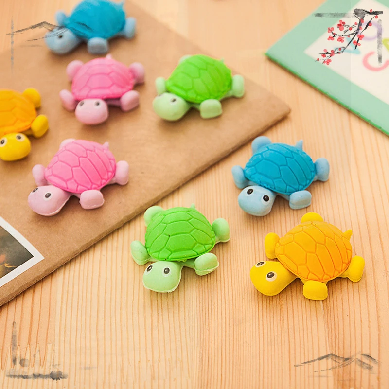 4 Pcs Creative Cartoon Pencil Eraser Turtle Rubber for School Supplies Back To School