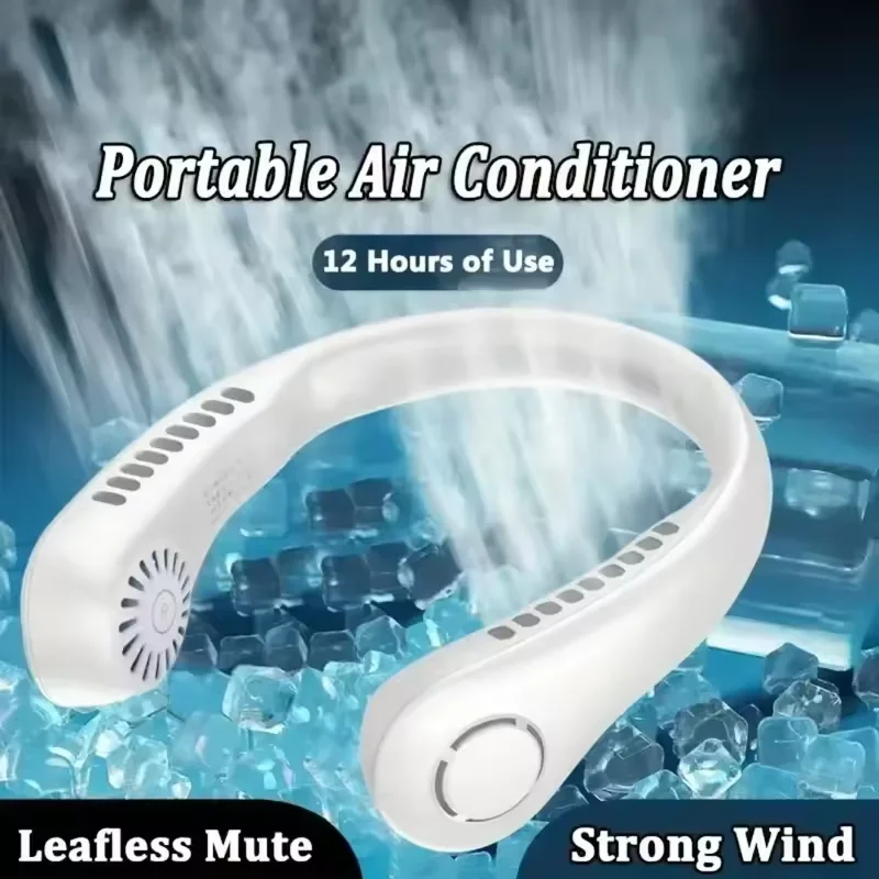 Summer portable mini home air-cooled neck hanging fan Outdoor sports, running, travel bladeless, wearable USB neck Stra ﻿
