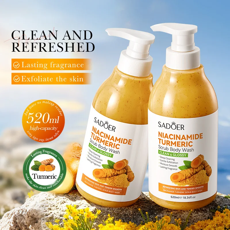 520ml Niacinamide Turmeric Scrub Body Wash:Brighten skin, Moisturizes, And Smooths Skin; Deeply Cleanses Body Wash.