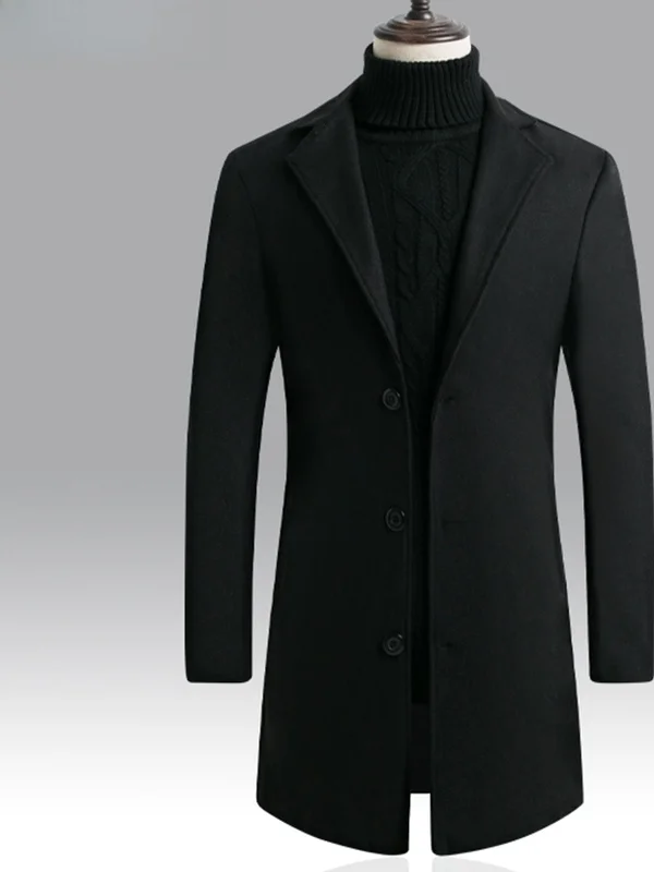 Men's Thiened Large Size Woolen Coat Korean Sle Youth Slim Fit Mid-Length Jaet Autumn Winter Trendy Fat People Coat