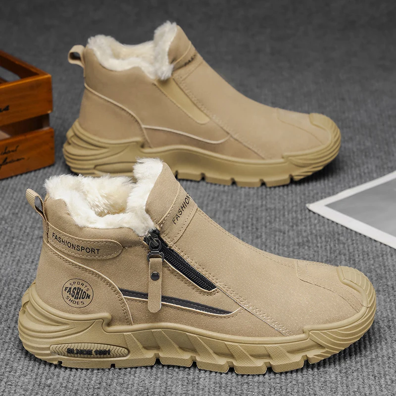 Winter Mens Casual Labor Shoes Fashion Zipper Versatile Outdoor Climbing Shoes Wear-resistant Sneakers Zapatos Para Hombre