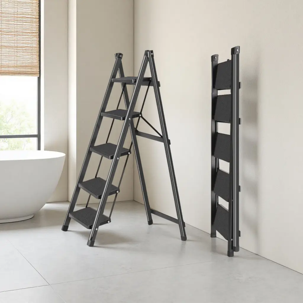 Non-Slip Treads, Multifunctional Household Ladder Folding Stair Stretchable Herringbone Ladders Multifunctional Five-step