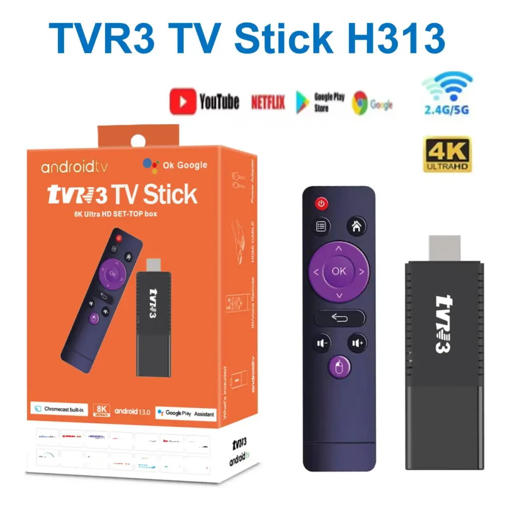 Cheap TVR3 Smart TV Stick H313 Android 14.0 2.4G/5G Dual Band WIFI TV Stick 4K HD 1GB 8GB Media Player Smart Android TV Stick