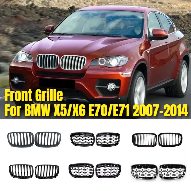 Car Front Grilles Chrome Diamonds Style for BMW X5 E70 2007-2014 X6 E71 Racing Kidney Grill Black Double Line Style Accessories