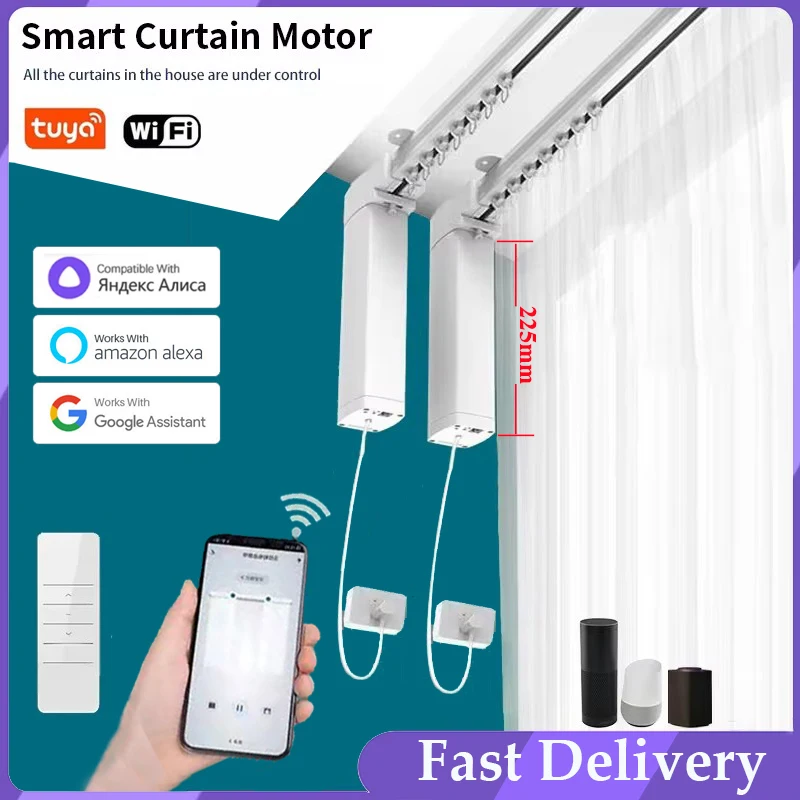 Latest Tuya WiFi /Zigbee Curtain Motor Support Alice Google Assistant Alexa Electric Track Rail Rod Automatic Curtains System