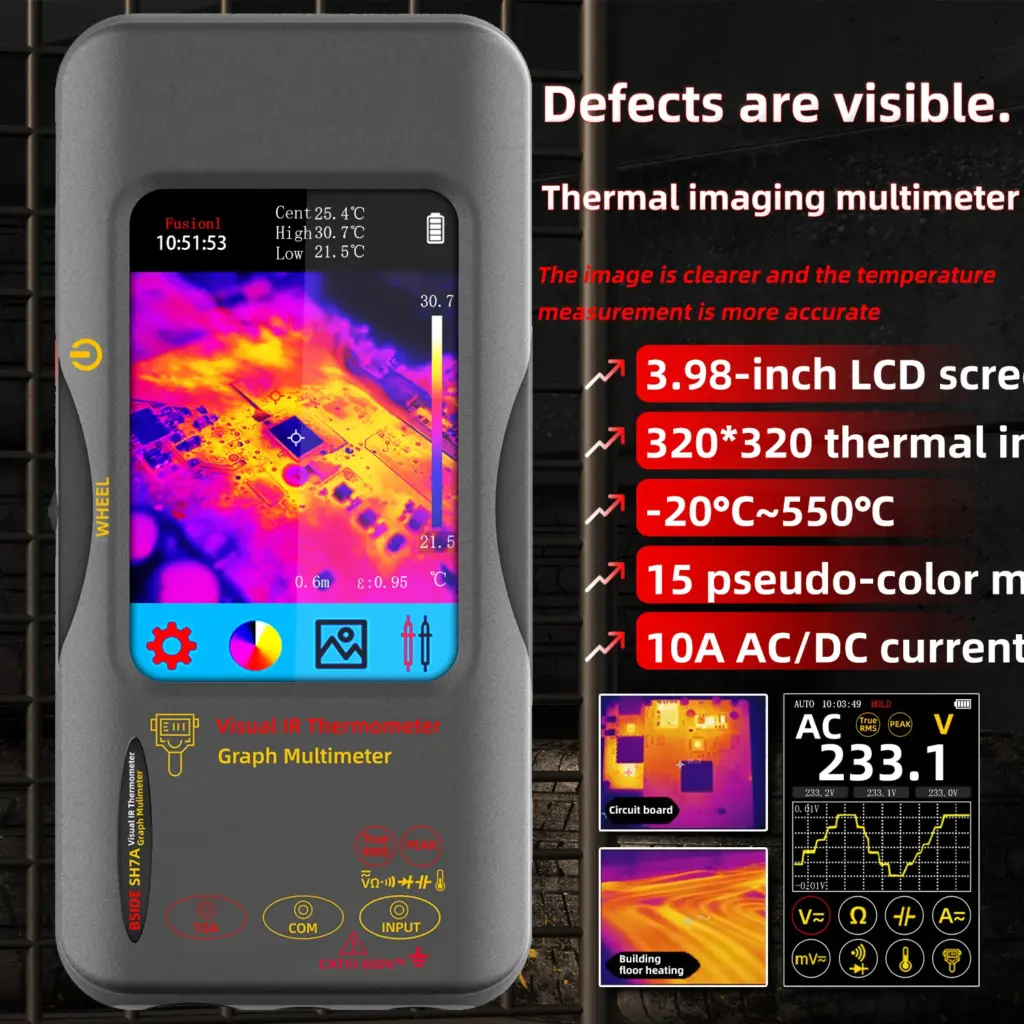 BSIDE SH7A Thermal Imager Multimeter 320*320 resolution 3.98 inch touchable 15 color palettes circuit board repair
