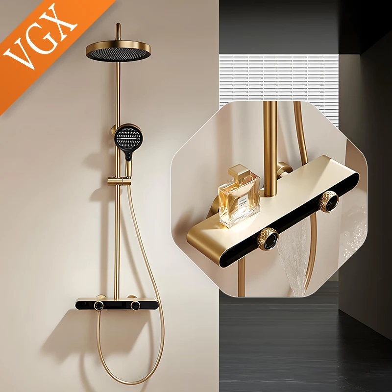 VGX Gold Shower System Set Bathroom Shower Faucet Set 3-way Rainfall Shower Set Shower Mixer Crane with Hand Shower Set White