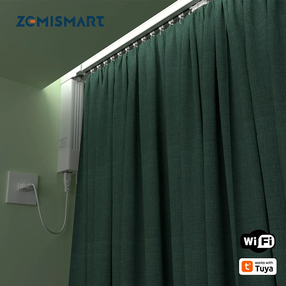 Zemismart WiFi Smart Curtain Motor Work with Tuya Customized Electric Curtains Track RF Remote Alexa Echo Yandex Alice Voice