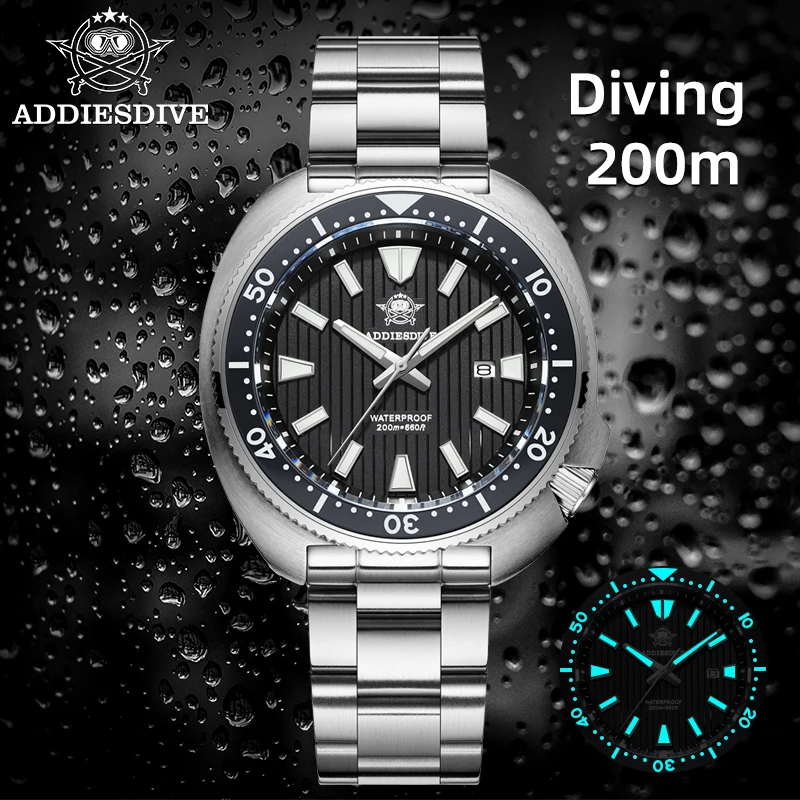 ADDIESDIVE Men's Diving Watch 200 Waterproof Sapphire Glass Quartz Watch BGW9 Luminous Stainless Steel Business Fashion Watch