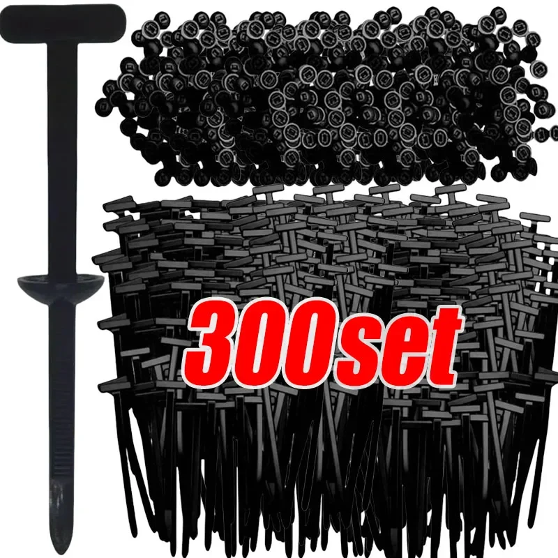 300/10PCS Self-Locking Nylon Cable Tie Buckle Heavy Duty Zip Ties Holder with Pin Fasteners Car Body UV Resistant Zipties
