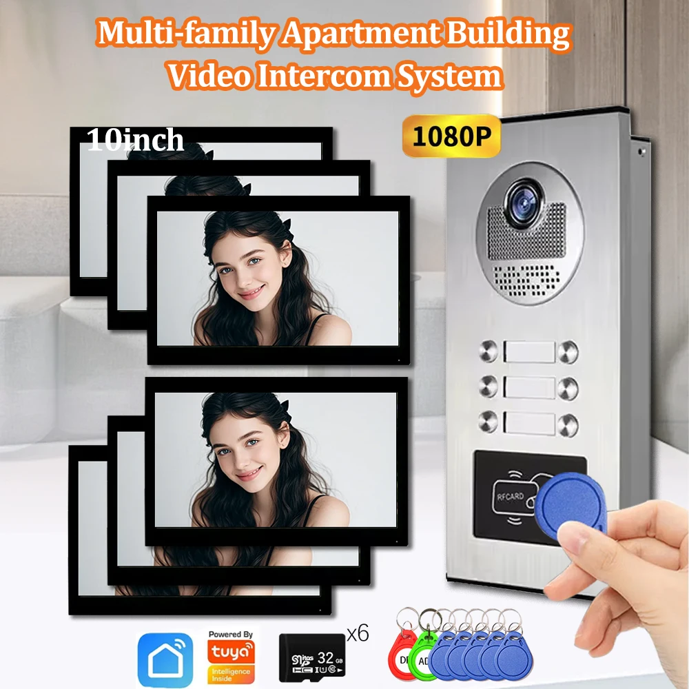 ANJIELO Tuya Smart 10-inch 1080P Video Intercom, Suitable for Multi-apartment Metal Doorbell Video Intercom Systems
