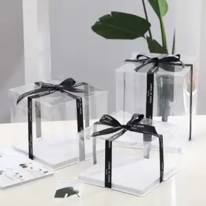 4/6/8/10 Inch Square Transparent Cake Box Birthday Surprise Gift Baking Packaging Box Clear Toy Cake Box Wedding Party Supplies