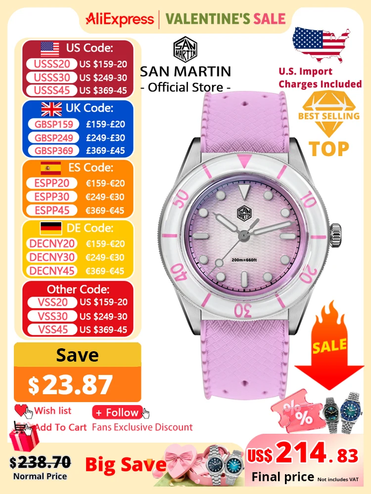 San Martin 2026 32.5mm Women's Wristwatch Elegant Luxury Quartz Watch Ladies Fashion Guilloche MOP Dial Sapphire WR200m SN0151