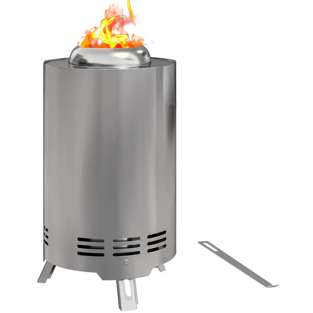 Outsunny Smokeless Fire Pit, 16 x 16 cm Stainless Steel Portable Wood Burning Firepit with Poker for Garden Camping, Silver Tone