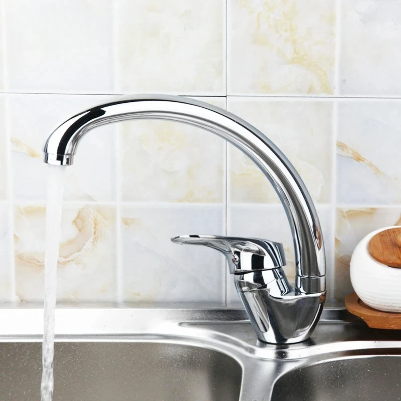 Household Kitchen Faucet 360° Rotation Kitchen Hot and Cold Faucet Single Handle Deck Mounted Polished Basin Sink Mixer Tap