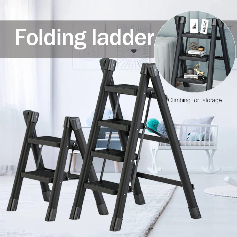 Ladder Household Multi-Functional Foldable Ladder Portable Kitchen Step Stool Folding Stair Chair Flower Stand Storage Shelf