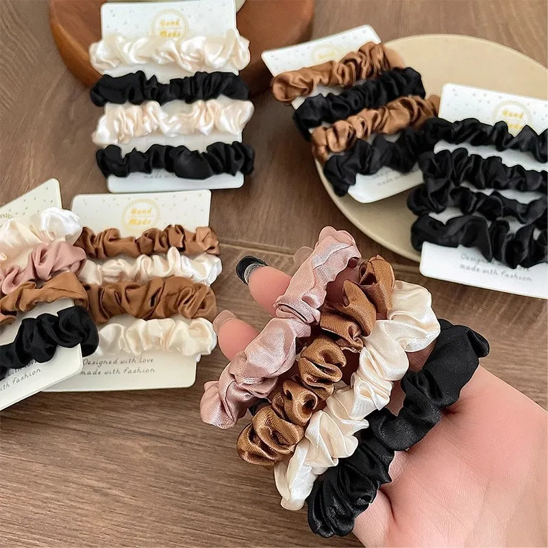 3PCS/Lot Luxury Brand Solid Color Satin Silk Hair Scrunchies For Women Simple Female Elastic Hair Bands Rubber Band Accessories