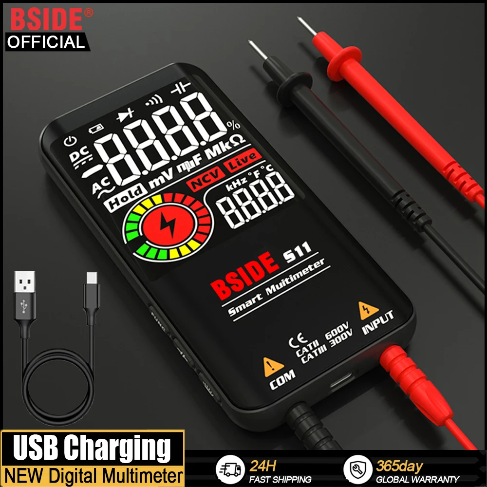 BSIDE Profesional Digital Multimeter Smart 9999 EMF Multitester DC AC Voltage Capacitor Ohm Diode Live Electric Tester USB charg