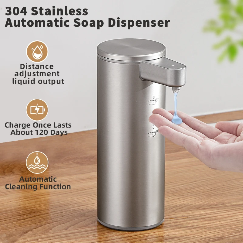 Automatic Soap Dispenser Stainless Touchless Rechargeable Hand Sanitizer Shampoo Detergent Dispenser for Kitchen Bathroom Toilet