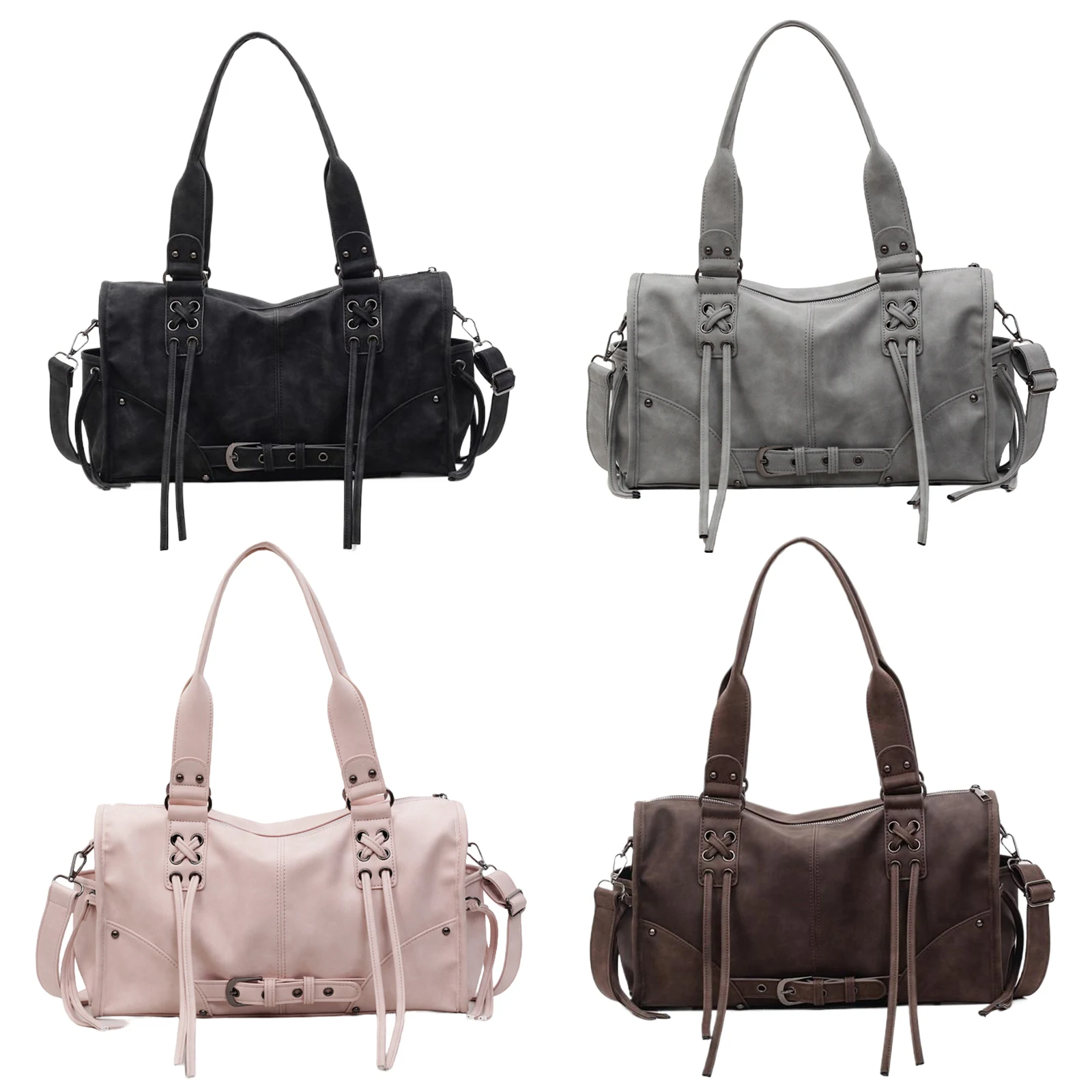 PU Leather Simple Pillow Shoulder Bag Solid Color Belt Buckle Underarm Bag Cool Girl Sling Bag Work Date Shopping Handbag