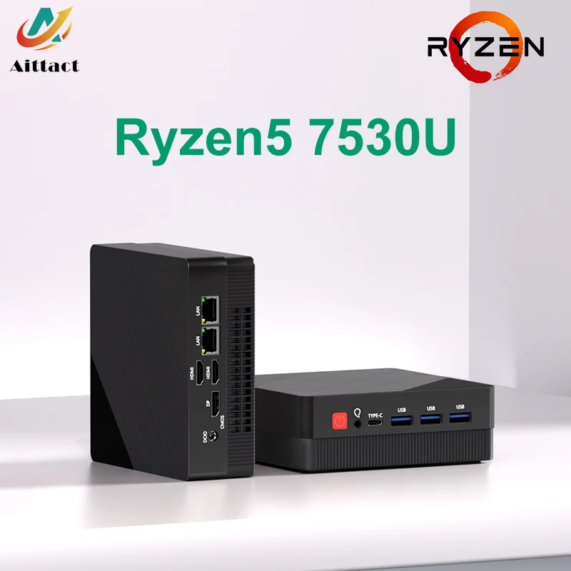 Aittact Mini PC AMD Ryzen7 7730U 4500U 4300U 5400U Desktop Gaming Computer WIFI5 BT4.0 DDR4 Triple Display Dual LAN