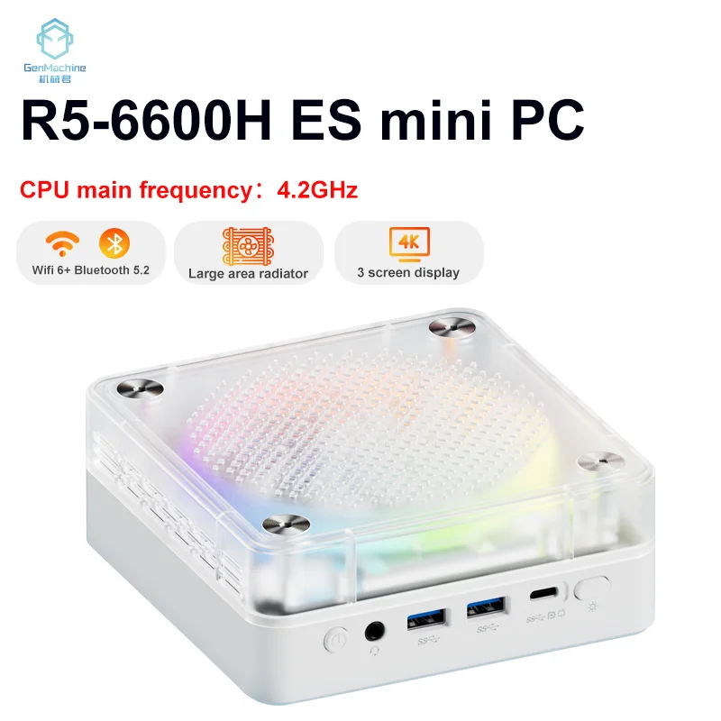 Genmachine New R5 6600H ES Mini PC Windows 11 Ryzen WiFi 6 Gaming PC DDR5 4800MHz Ram Display Diy Gaming Computer Pc Gamer