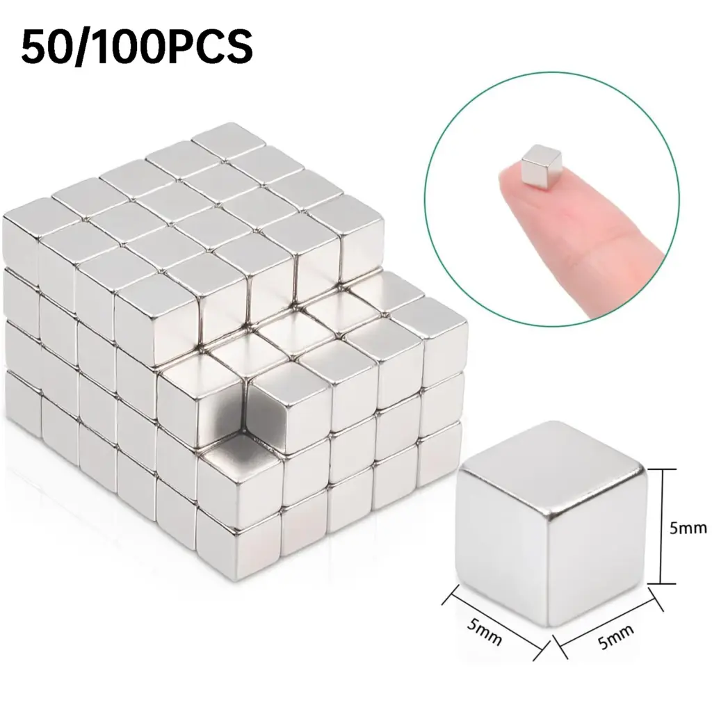 50/100 Pcs Small Square Magnetic Cubes, Strong Mini Magnets for Fridge, Whiteboard & Craft Projects (5 x 5 x 5 mm)