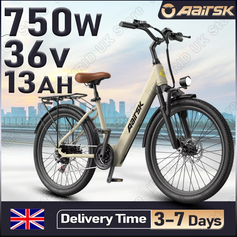 Aairsk SU7 Electric Bike Adult 750W Peak Power Motor 36V13AH Lithium Battery Electric Bicycle 24-inch Tire City Commuting E-bike