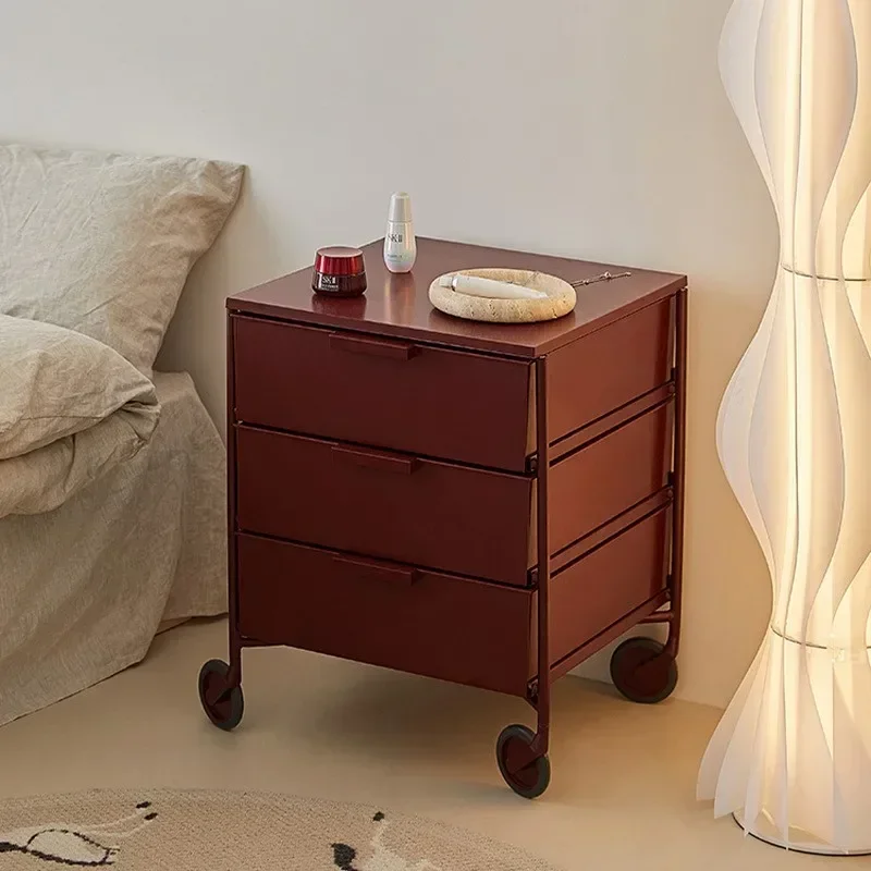 Modern Removable Side Table Coffee Cafe Storage Table Trolly Nightstand ABS Metal Frame Universal Wheels Drawer Table