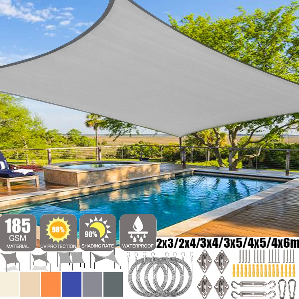 6 Colors Large Sun Shade Sail Rectangle Canopy Waterproof Shade Cover UV Block for Garden Outdoor Patio Deck Pergola Porch Tents