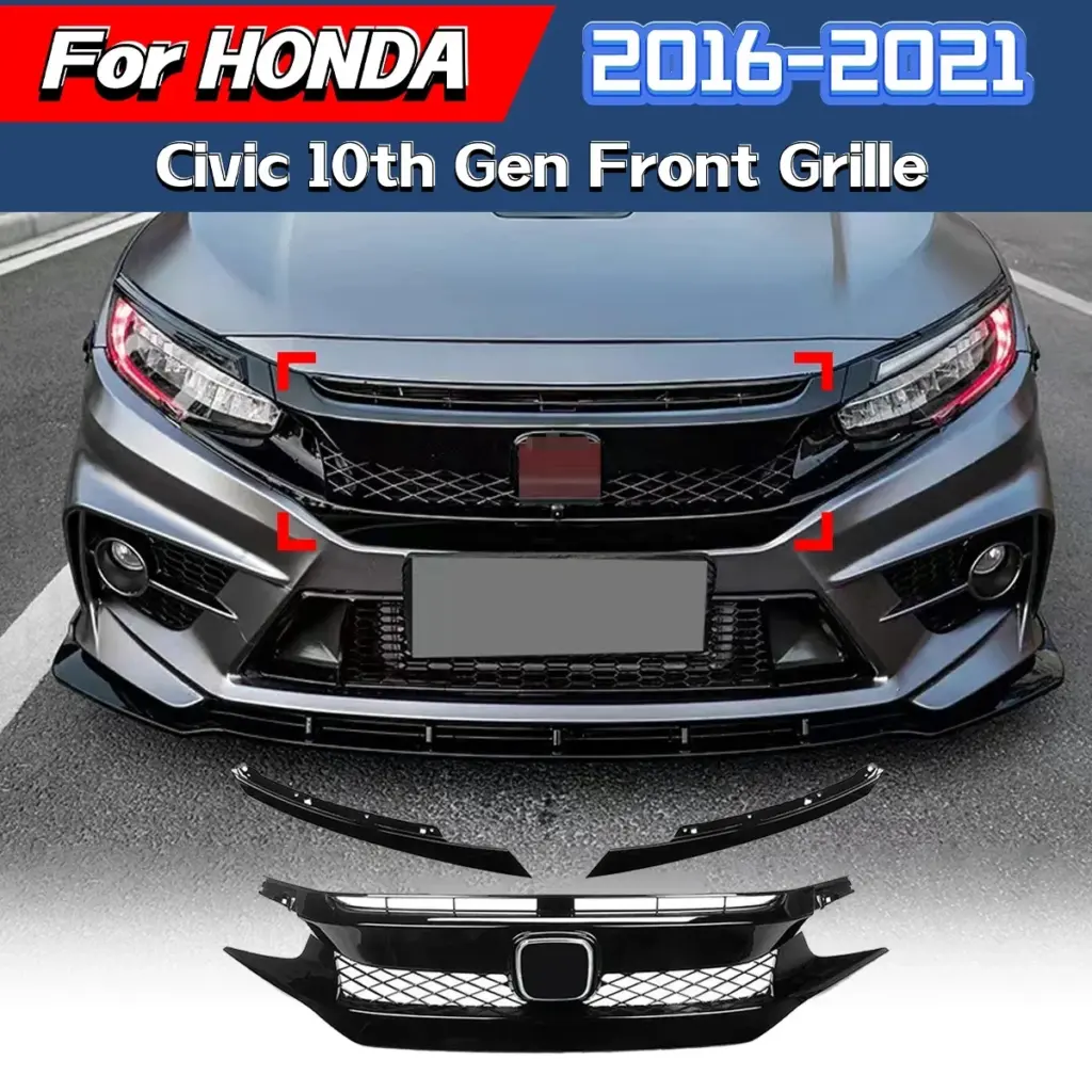 For Honda Civic 10th Gen 2016 2017 2018 2019 2020 2021 Upper Bumper Hood Mesh Grills Front Bumper Grille Racing Grill