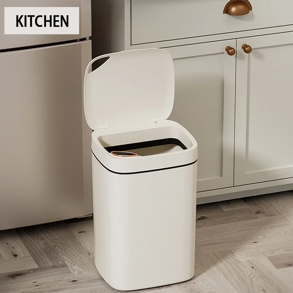 16L Bathroom Smart Trash Can with Lid Automatic Motion Sensor Trash Bin for Bathroom Bedroom Laundry Office RV White