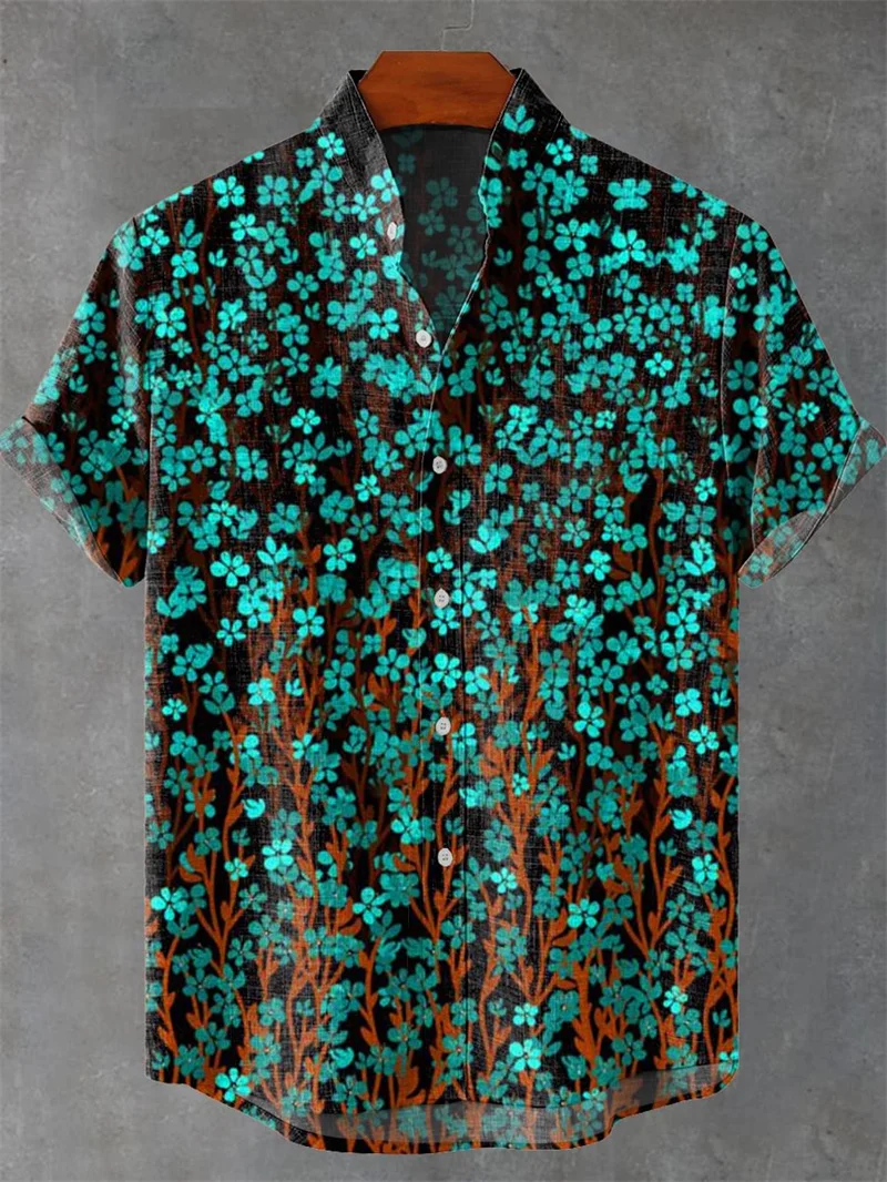 Men's Short Sleeve Shirt Linen 80% Casual Shirt Art Sun Printed Shirt Men's Ethnic Wind Street Fashion Casual Shirt