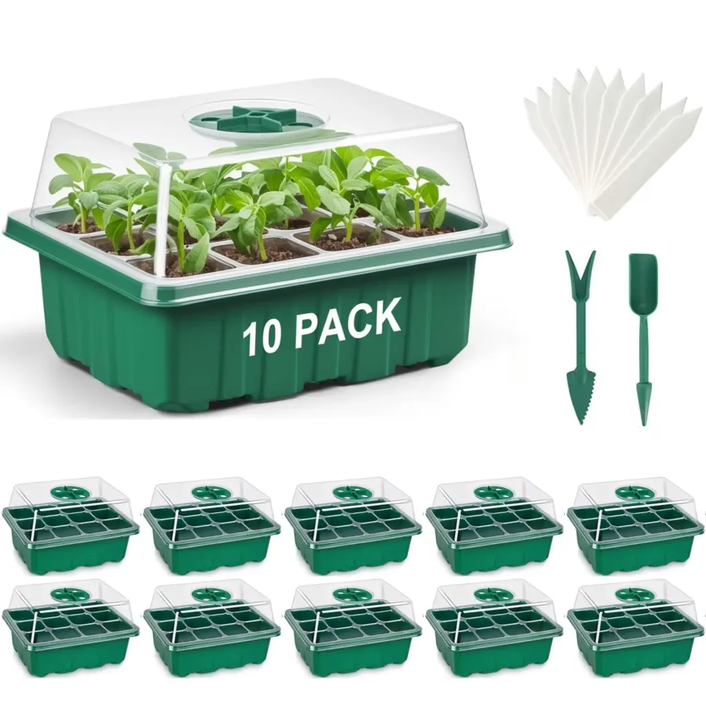 10 Pack Seed Starter Tray with Ventilation Hole 12Grids Seeds Growing Cultivation Planting Box Mini Greenhouse Plant Starter Kit