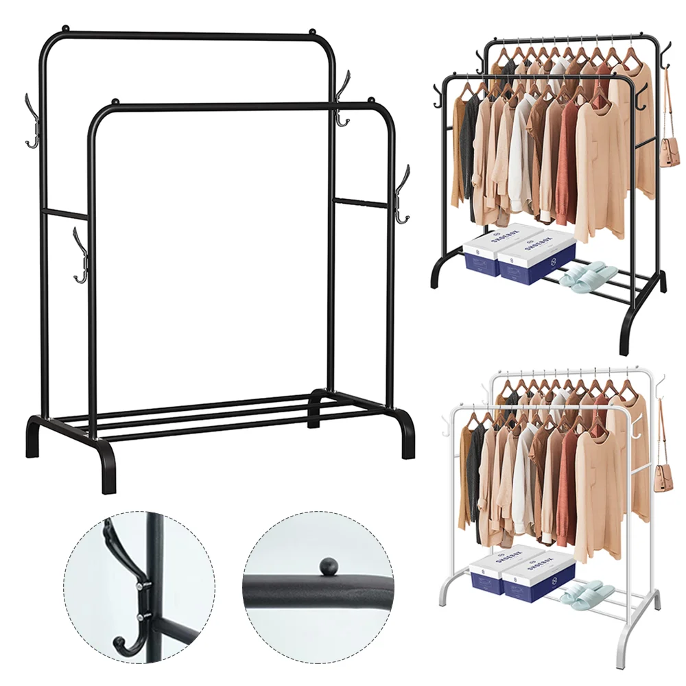 Metal Clothes Rack Heavy Metal Double Clothes Rail Hanging Rack Garment Display Stand Storage Shelf Rolling Closet Organizer