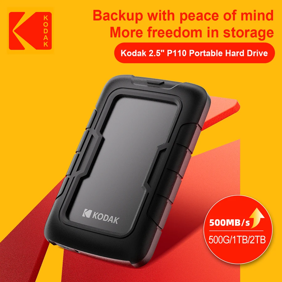 Kodak portable external hard drive PHDD, supports USB 3.0, 500GB/1TB/2TB capacity optional