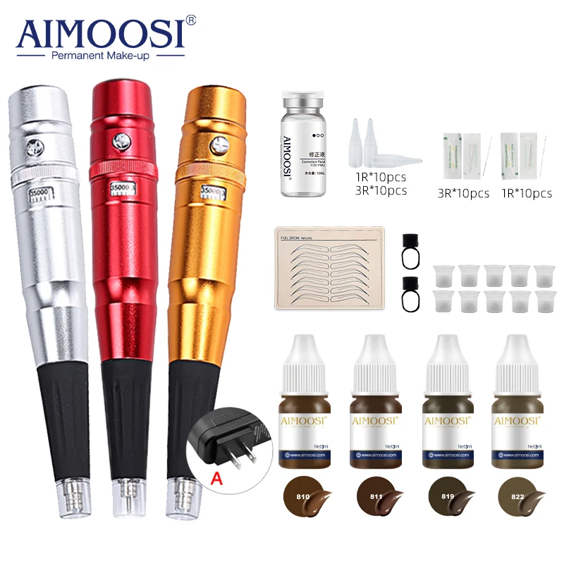 Aimoosi Tattoo Equipment Set Eyebrow Eyeliner Lip Bleaching PMU Permanent Makeup Kit All-In-One Machine Suitable For Beginners
