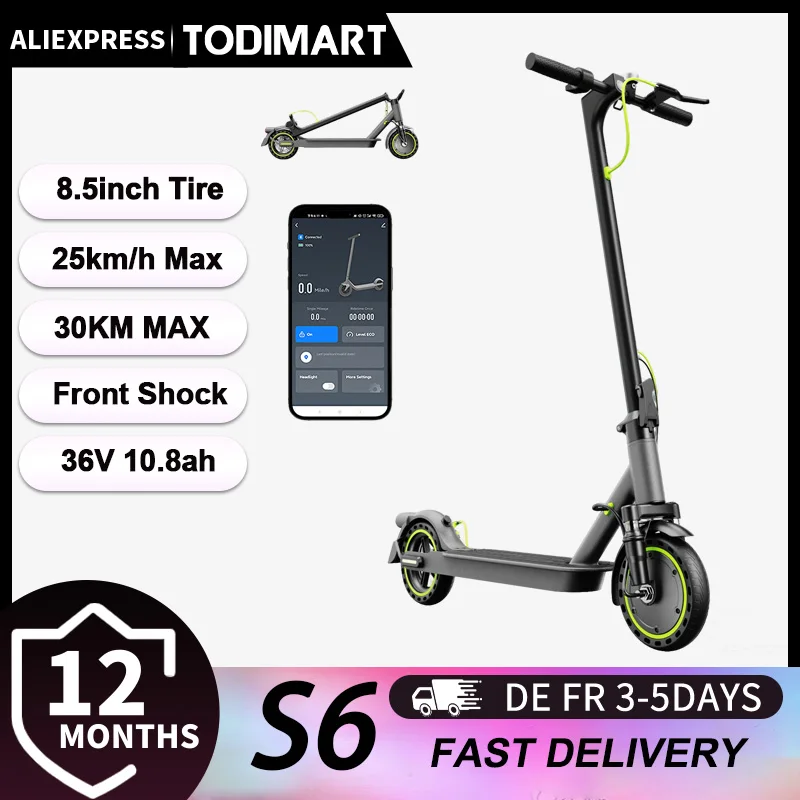 S6 Electric Scooter, 35km Range, 8.5" Ultra Light Adult Electric Scooter, 36V 10.4Ah Battery,500W Peak Motor,Foldable E Scooter