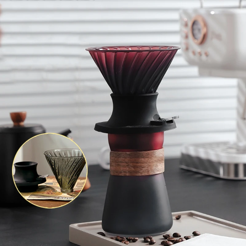 Hand Brewed Coffee Maker Set with Coffee Filter Cup Immersion Dripper Switch Glass Coffee Filters V02 Set for Home Office 500ml