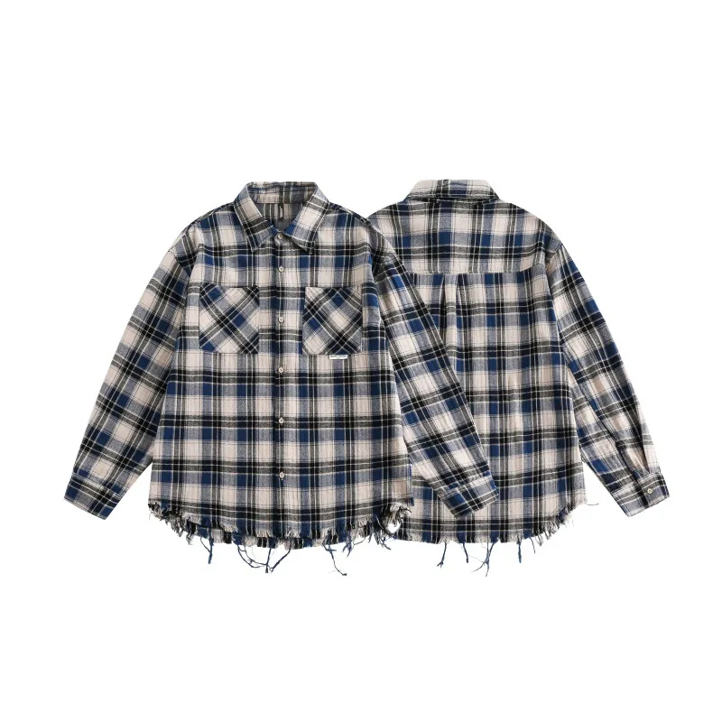 MAQVOB High Quality Luxury Apparel Street Wear EU US Size Cotton Heavy Weight Long Sleeve Checked Casual Shirt