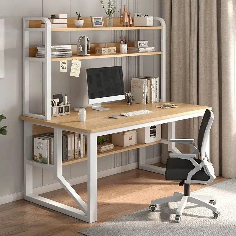 Modern Minimalist Desk Bookshelf Integrated with Student Study Desks, Writing Desks, Bedroom Home Desktop Computer Desks